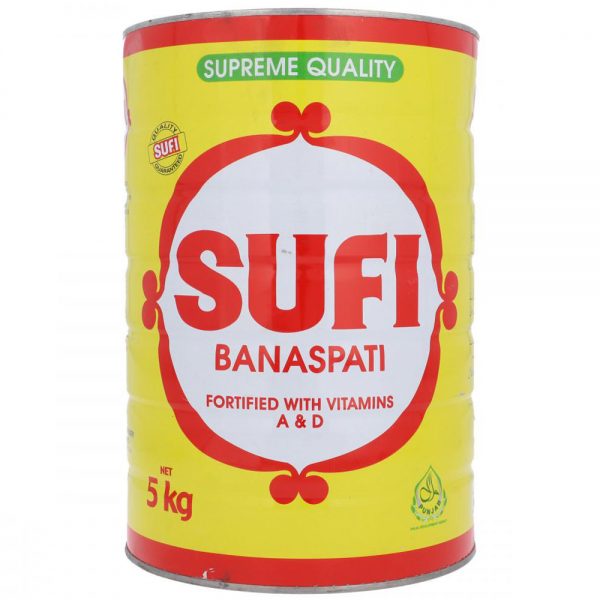 Product Description: SUFI BANASPATI GHEE TIN 5 KG